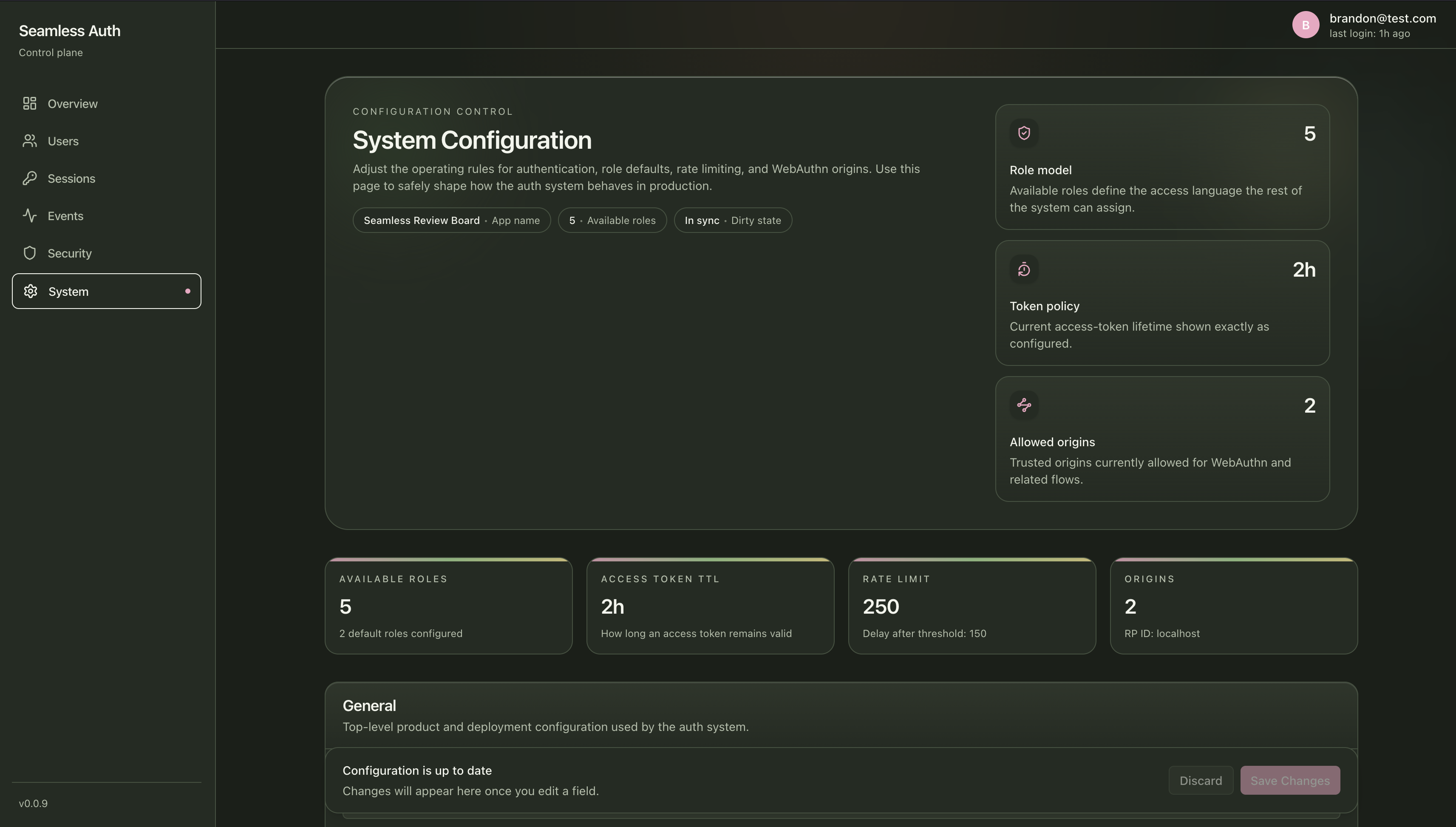 Seamless Admin system config view