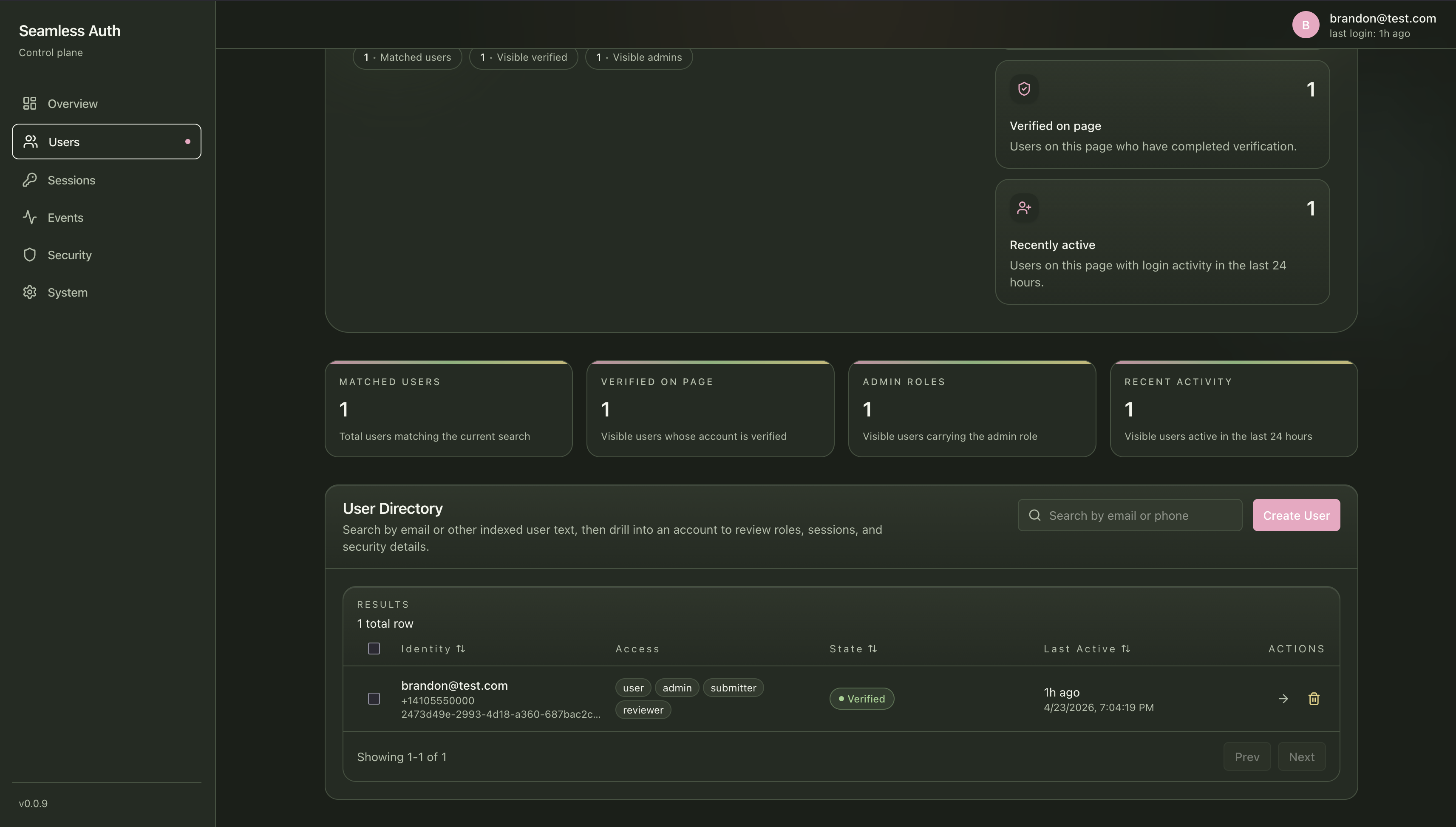 Seamless Admin users view