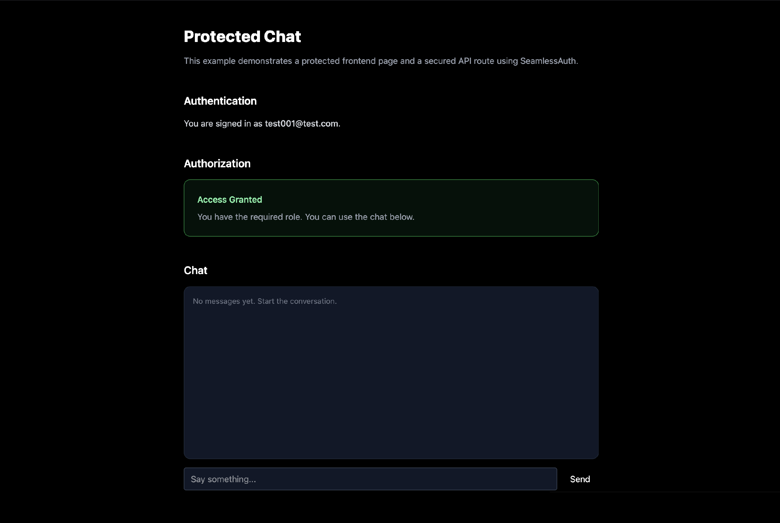 Chat example page with access granted