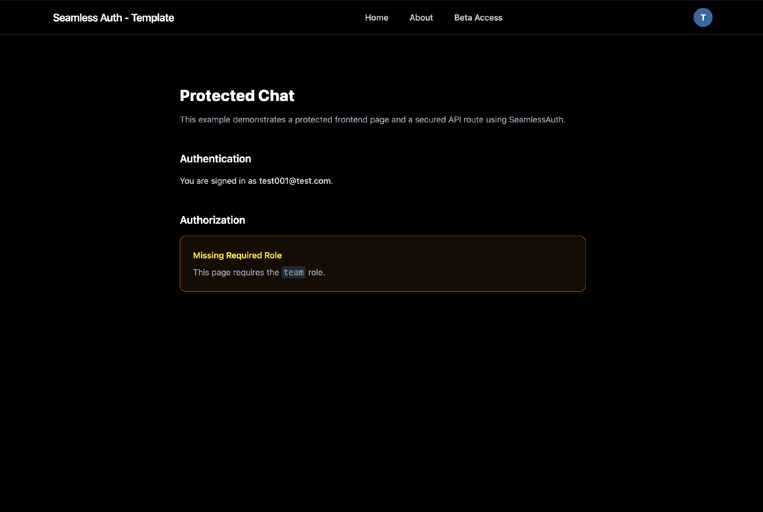 Chat example page with restricted access