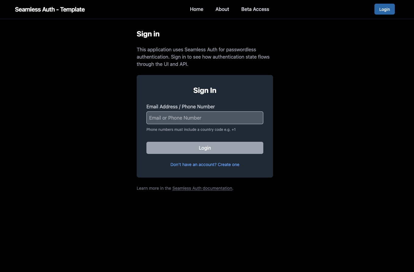 Seamless Auth starter UI